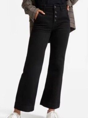 Everlane Women's The Wide Leg Button Fly Ankle Jean Black Wash Size 29